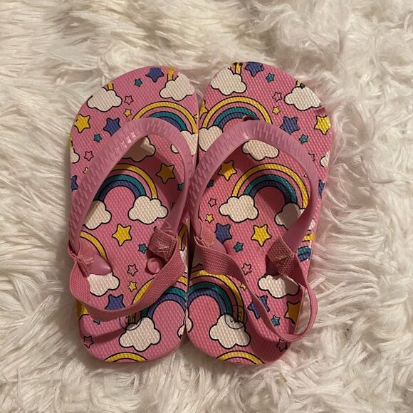 Pink Rainbow Toddler Flip Flops Size 5/6 - Picture 1 of 3